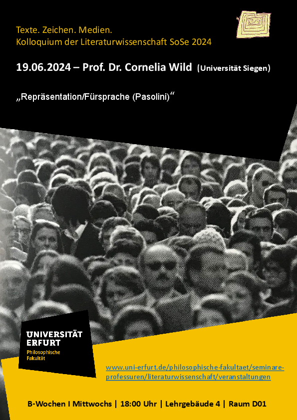 Plakat zum Vortrag von Cornelia Wild im TZM Kolloquium zeigt ein schwarz/weiß Bild mit Menschenmenge