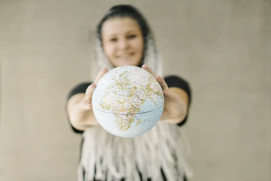 female student with globe