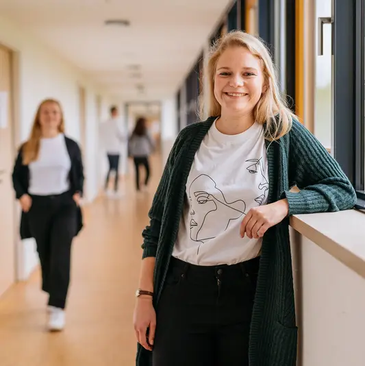 Studentin im Lehrgebäude 4