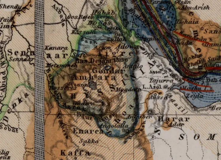 Abessinien, Ausschnitt aus: Hermann Berghaus, Chart of the World, 6. Auflage, Gotha: Justus Perthes 1871, © Forschungsbibliothek Gotha der Universität Erfurt.