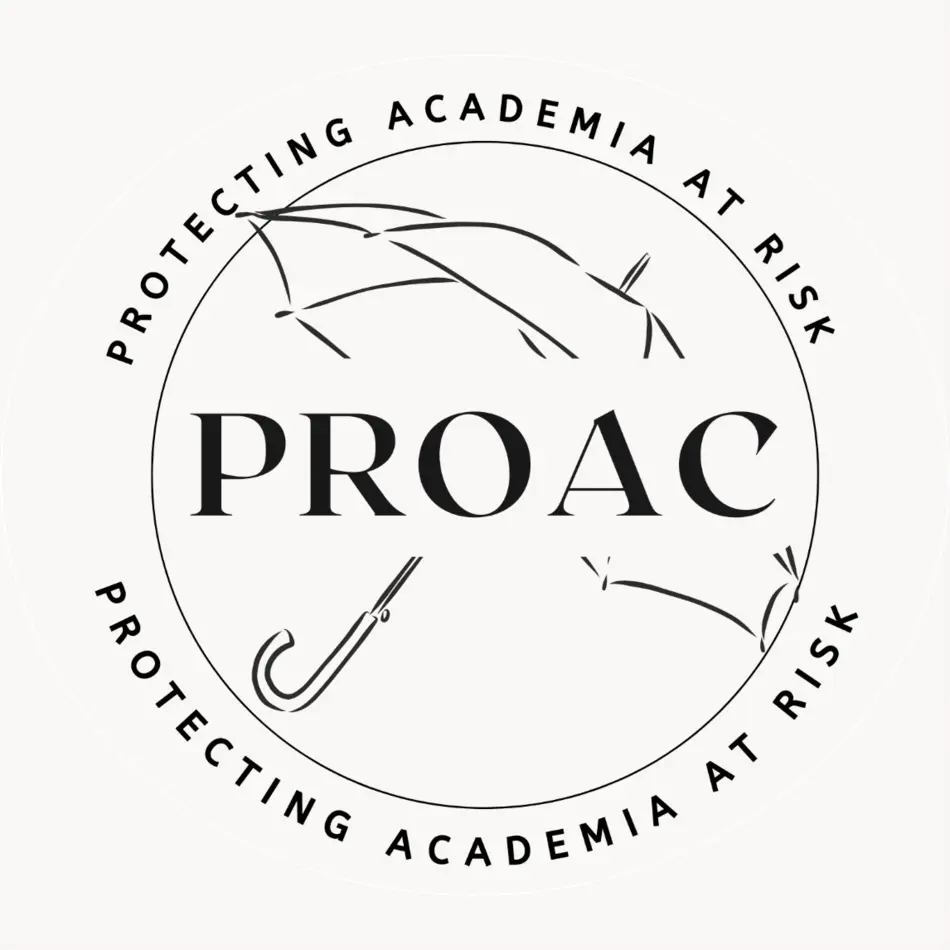 Logo of the project showing an umbrella behind the abbreviation PROAC, surrounded by circular text 