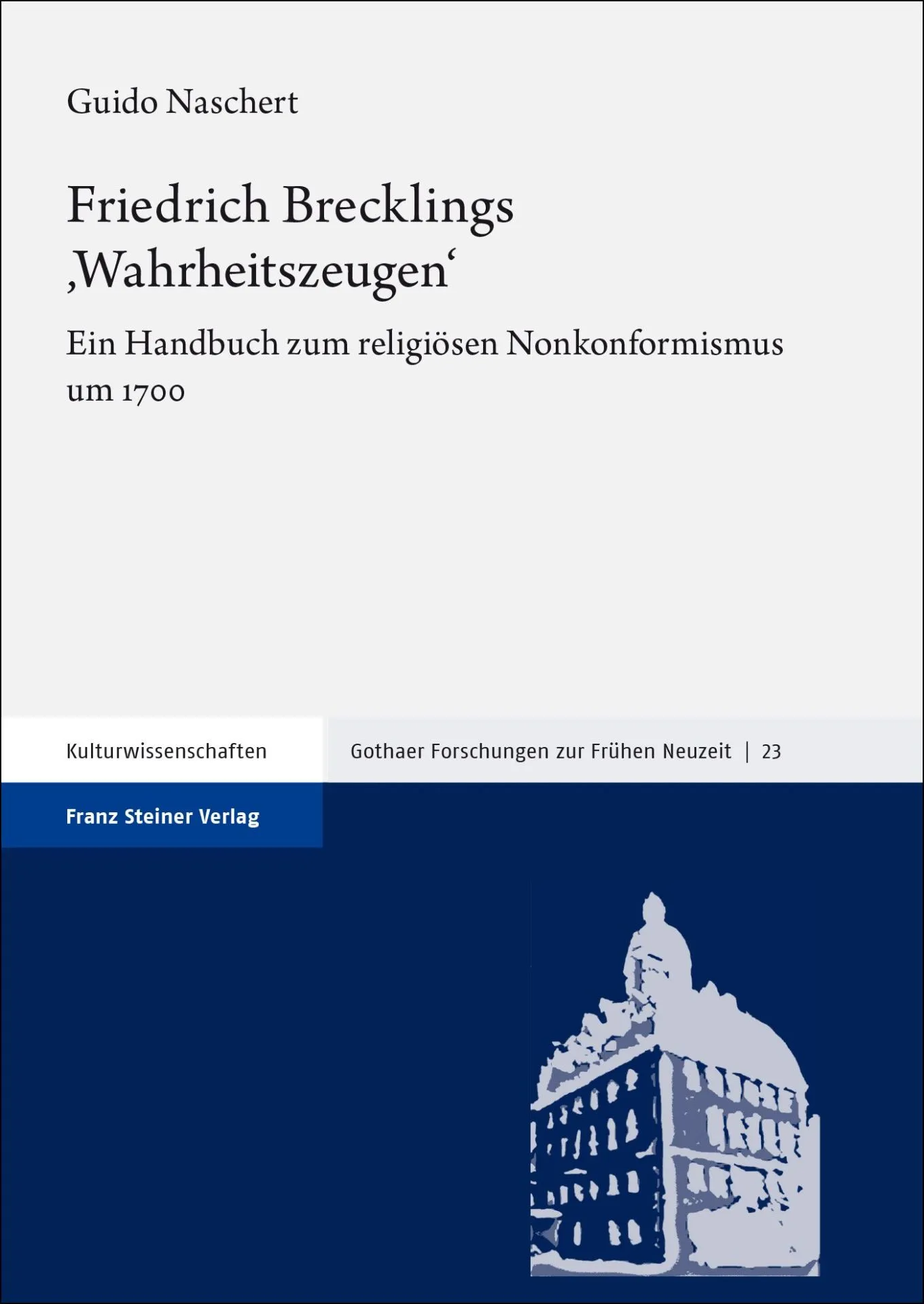 Book cover in blue and white with outline of the Friedentsien