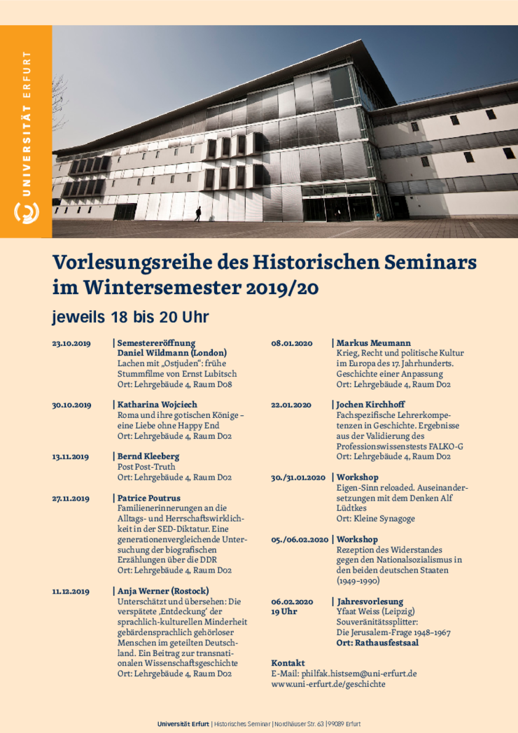 Aushang Vorlesungsreihe Wintersemester 2019/20