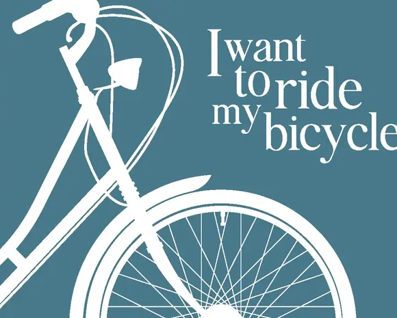 Postkarte mit dem Schriftzug I want to ride my bicycle