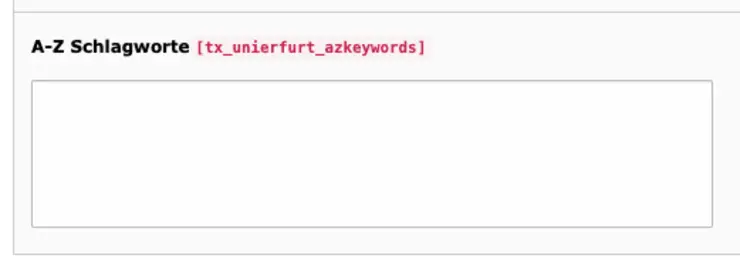 A-Z Navigation Keywords Feld