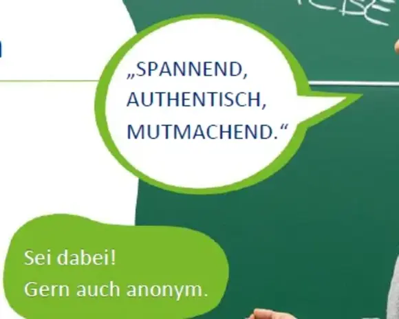 Sprechblase spannend, authentisch, mutmachend