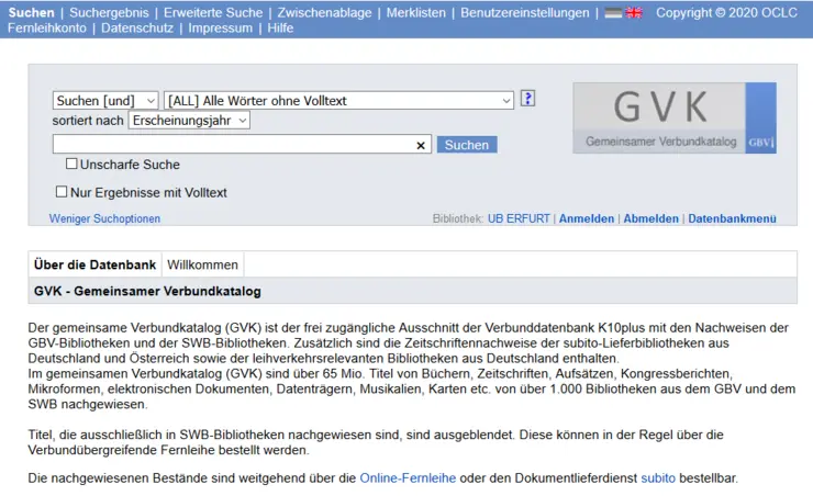 Startseite des GVK, gemeinsamen Bundkatalogs