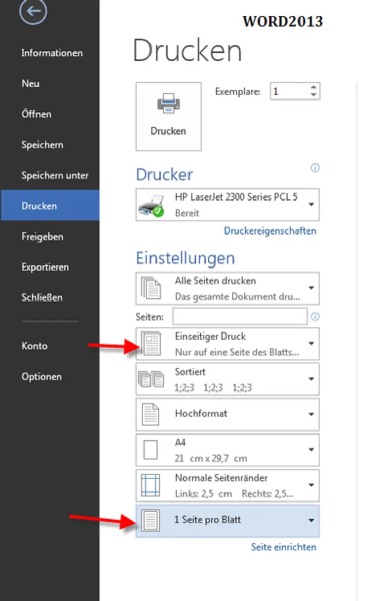 Einstellung von Druckereigenschaften