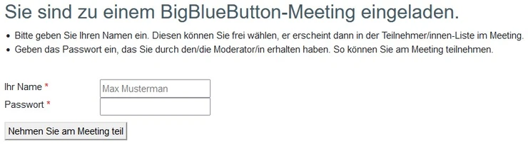 Anmeldebildschrim BigBlueButton-Meeting