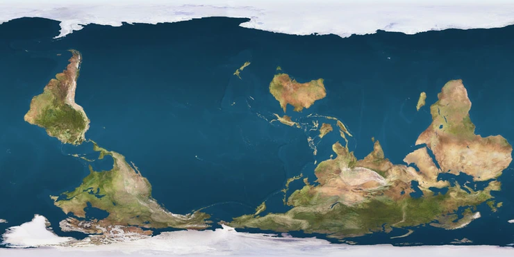 Weltkarte in umgedrehter Ansicht