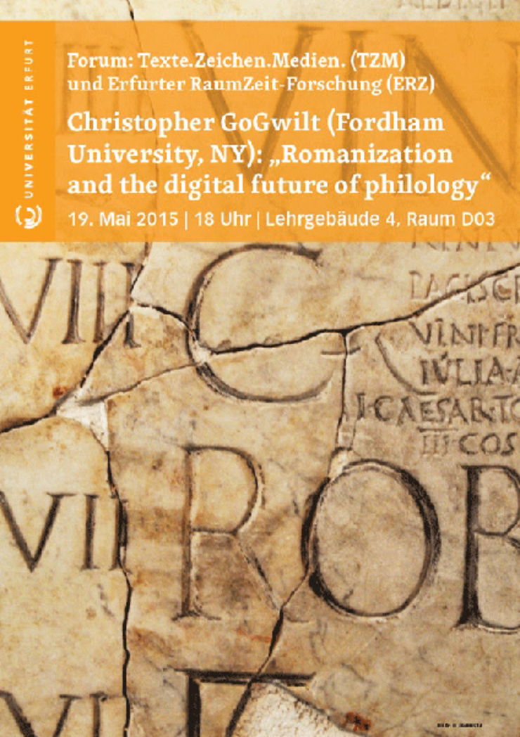 Aushang Vortrag: "Romanization and the Digital FutBilderure of Philology"