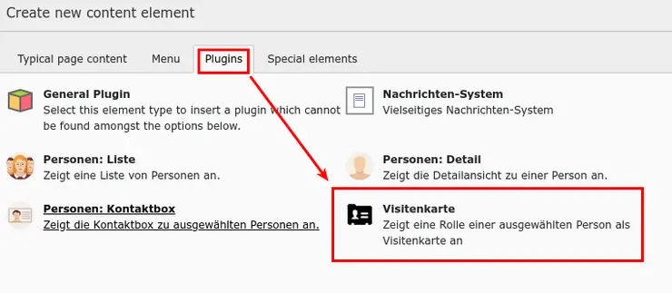 Plugin - Visitenkarte