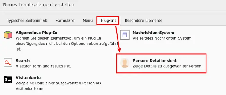 Personen-Detail-Plugin Inhaltselement