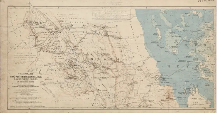 Originalkarte der nord-abessinischen Grenzlande,Maßstab: 1 : 500.000, Bruno Hassenstein, 1864 © SPK 547-112085962, Sammlung Perthes / Forschungsbibliothek Gotha