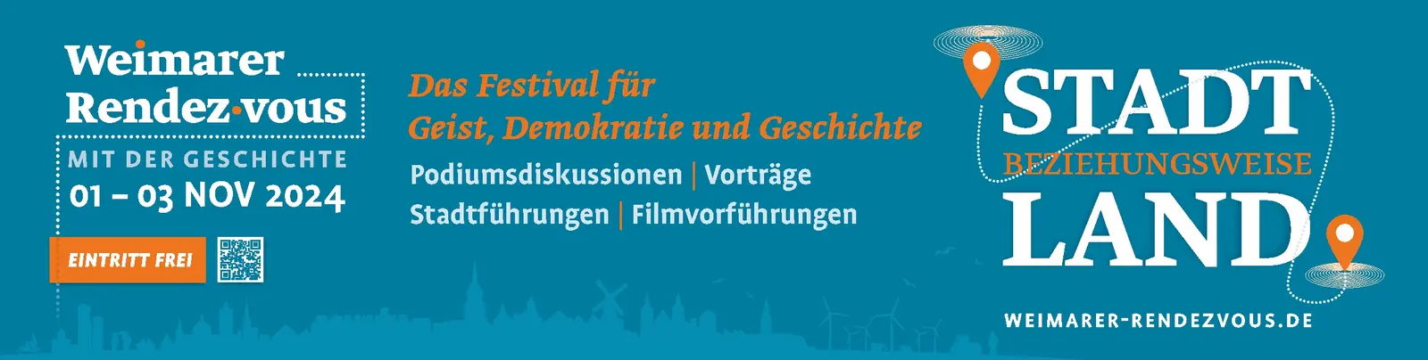 Banner mit Schriftzug des Weimarer Festivals Rendez-vous mit der Geschichte