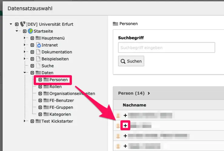 Personendatensatz auswählen