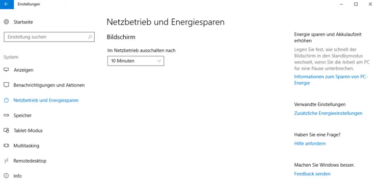 Netzbetrieb und Energiesparen beim PC