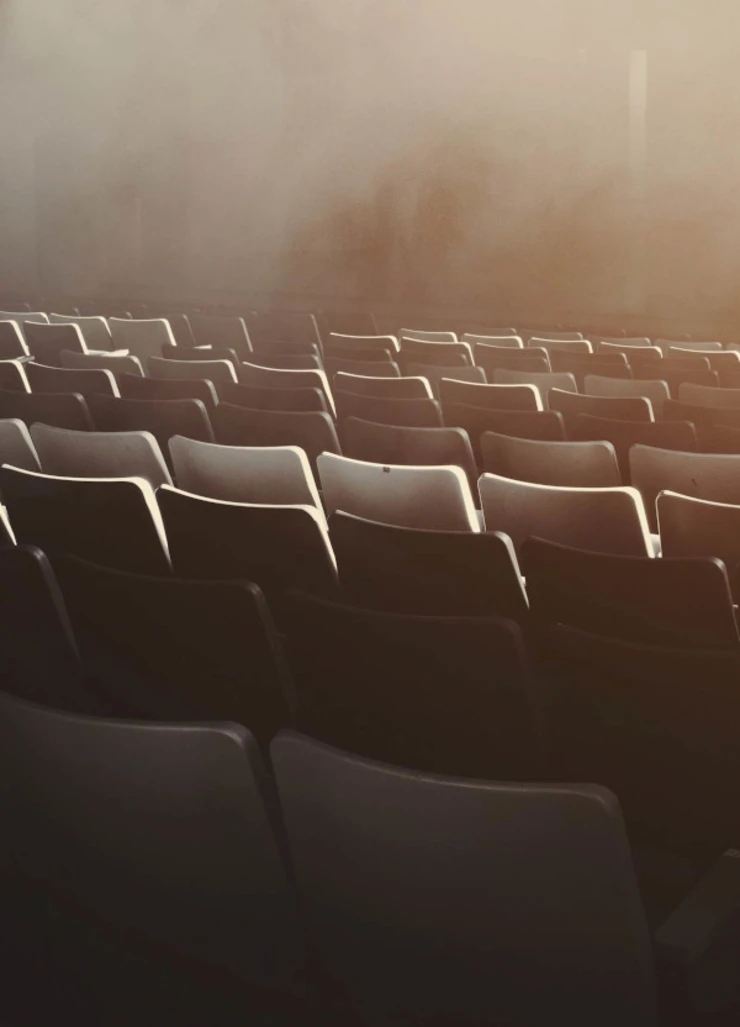 Black and white photograph of an empty theater auditorium