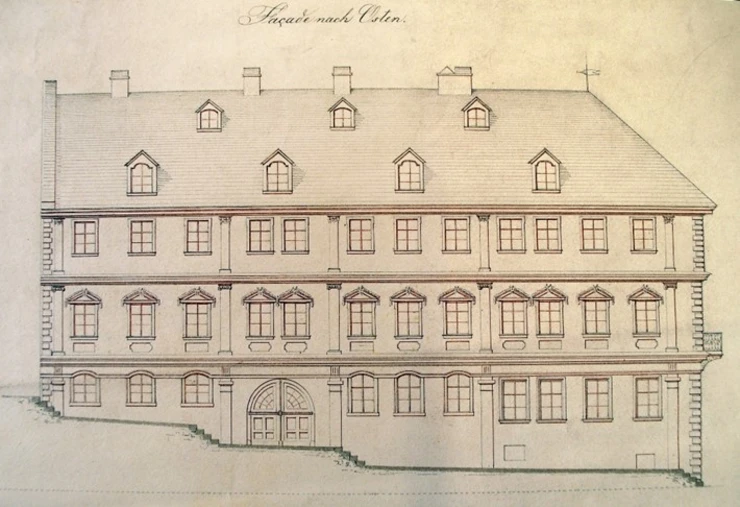 Landschaftshaus Ostfassade. Federzeichnung von König 1857